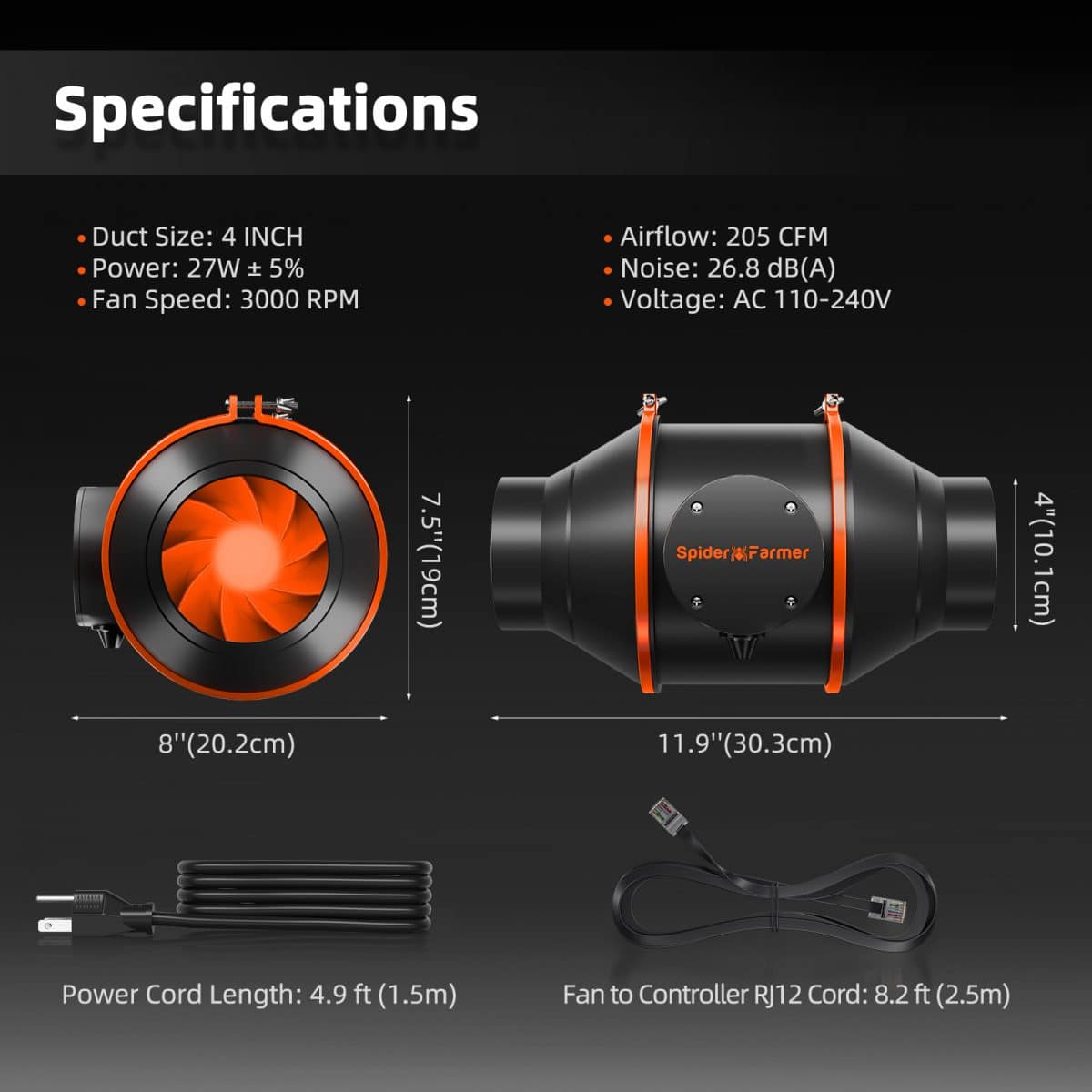 Size of 4 inch inline fan-RJ12