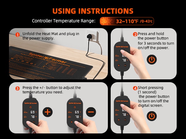 Spider Farmer® 10”x20” 48”X20.75” Seedling Heat Mat & Controller Set for Germination, Indoor Gardening, Greenhouse-7