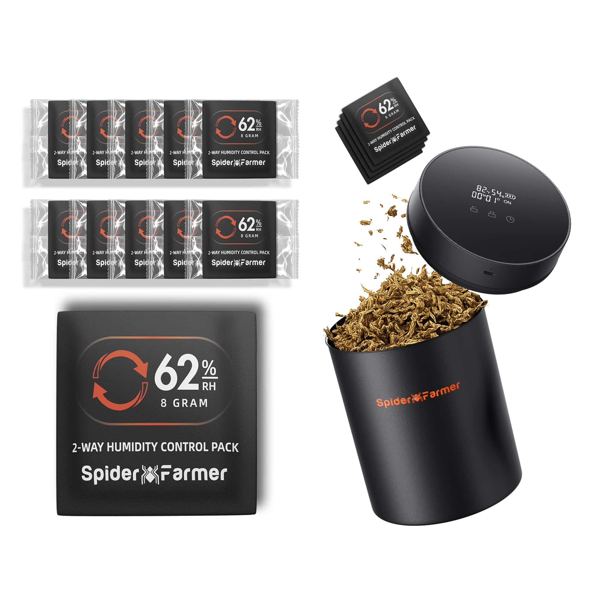 Smart Curing Jar with Black 2-Way Humidify Control Packs